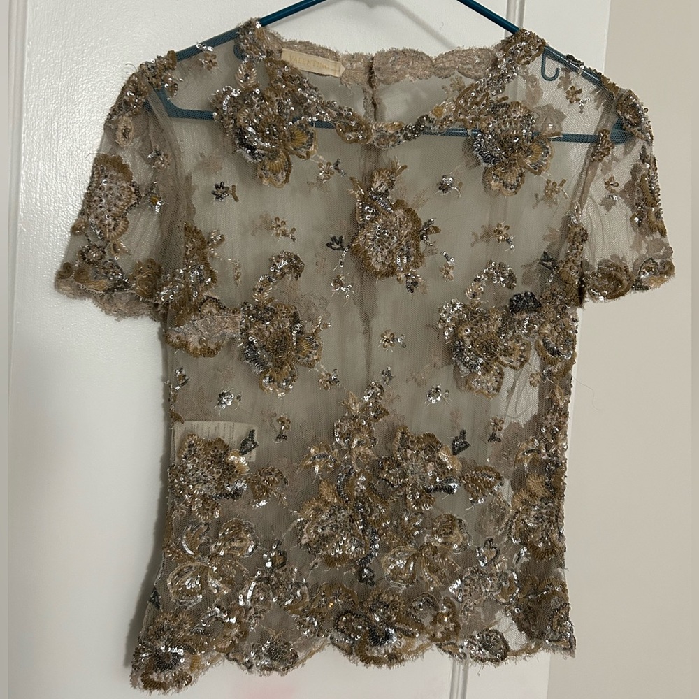vintage Valentino sheer beaded embellished floral blouse.